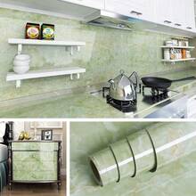Green Glossy Kitchen Sticker, Heat-Resistant Self-Adhesive Tile Countertop Stove Marble Wallpaper Cabinet Renovation Film - Azure Dragon Stone - View 6