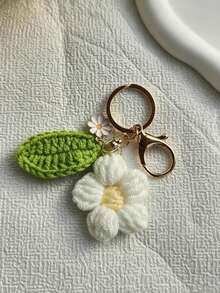 1pc Handmade Woven Green Leaf Puff Flower Daisy Pendant 8-Shaped Keychain, Suitable For Women/Men Daily Wear, Backpack Charm, Car Key Holder, Travel, Vacation, School, College, Party, Holiday Gift, Key Ring, Key Chain - Multicolor - View 8