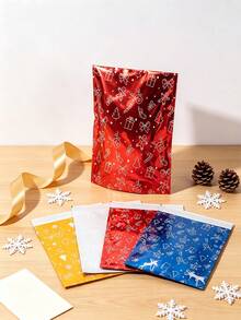 50pcs/Set Christmas Self-Sealing Courier Bags, Laminated Gift Packaging Bags, Snack And Small Gift Packaging Bags, Red, Gold, Blue Design, Suitable For Christmas, Party Atmosphere Supplies - Multicolor - View 9