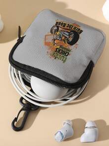 1pc Motorcycle Axe Print Grey Mini Coin Purse, Zipper Closure Small Pouch With Swivel Hook For Earphones Coins Keys Small Items, Can Hang On Backpack - Grey - View 5