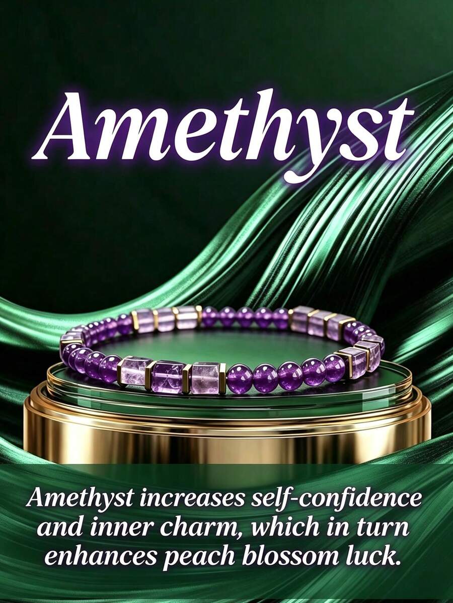 Amethyst Bracelet With Round Beads And Square Beads, Handmade Bracelet, Ideal For Daily Wear - Purple - View 1