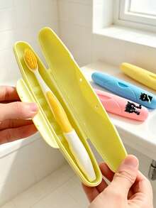[Travel Storage Accessory] Printed Cute Black Cat Toothbrush Box, Portable Travel Toothbrush Case With Solid Color Sealed Lid, Waterproof - Multicolor - View 3
