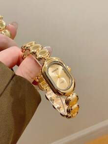 1pc New Fashion Oval Dial Women's Watch, Vintage Elegant Minimalist Style, Adjustable Strap, Suitable For Daily Wear, Birthday Gift, Party, Holiday - Gold - View 11