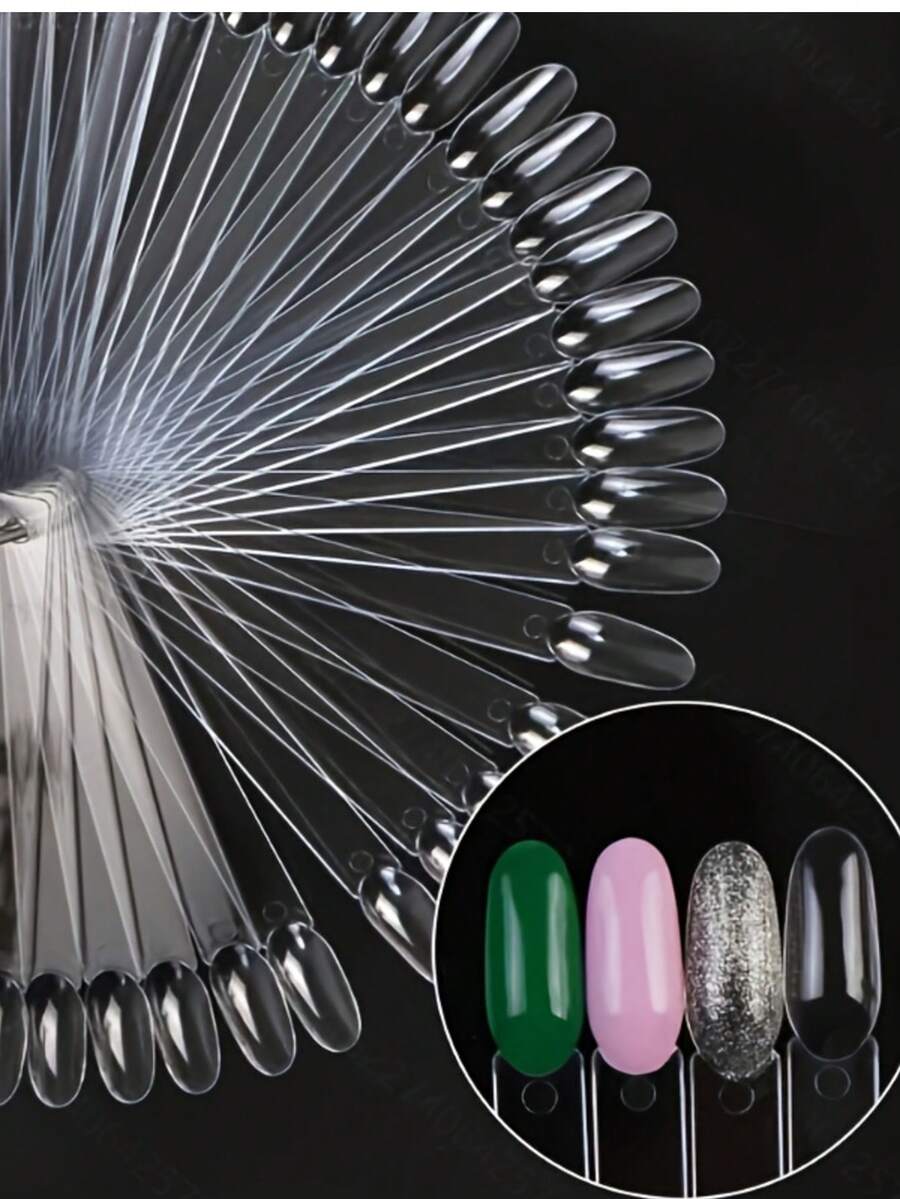 50pcs White False Nails, Nail Polish Gel Color CardDisplay Stand, Practice Training Fan-Shaped DisplayRod, Manicure Tools, Home DIY Nail Polish Board - White - View 1
