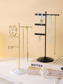 1pc Metal Jewelry Stand, Multi-Functional Jewelry Display Rack, Can Store Necklaces And Earrings Simultaneously, Gold Frame With White Base, Simple And Beautiful, Earring Holder Necklace Rack, Ideal Gift For Women, Perfect Desktop Jewelry Display Stand - Multicolor - View 4