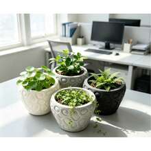Pebble Embossed Succulent Planter, Creative Textured Small Flower Pot, Home & Office Desktop Decorative Potted Plant - A - View 2