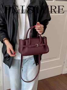 FEISTURE 1pc Solid Color PU Fabric Women's Handbag, Fashionable Shoulder Bag Crossbody Bag, Suitable For Girls, Women, College Students, New Professionals And White-Collar Workers, Perfect For Work, Business, Commuting, Campus - Red - View 5