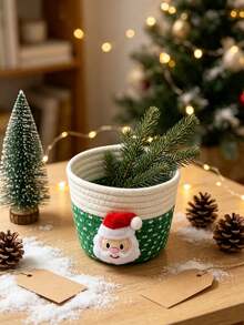 Christmas Handmade Woven Rope Storage Basket, Holiday Bow Decor Desktop Organizer, Home Decor Gift Basket - Multicolor - View 6