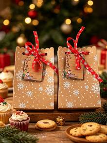 6/12pcs/Pack Christmas Party Gift Candy Cookie Boxes Paper Boxes Christmas Party Decoration Paper Boxes Includes Ribbon Cards - View 6