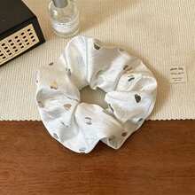 1pc White Satin Scrunchie With Polka Dot Pattern, Shiny Elegant Hair Accessory For Loose Ponytail, Autumn - Multicolor - View 10