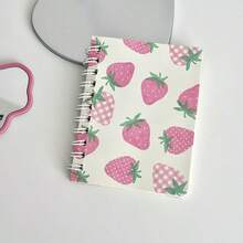 60 Pages/Book Cute Strawberry Spiral Notebook, Ins Style Pocket Small Notebook Portable Memo Pad, Student Creative Message Journal Notebook - Rectangle - View 1
