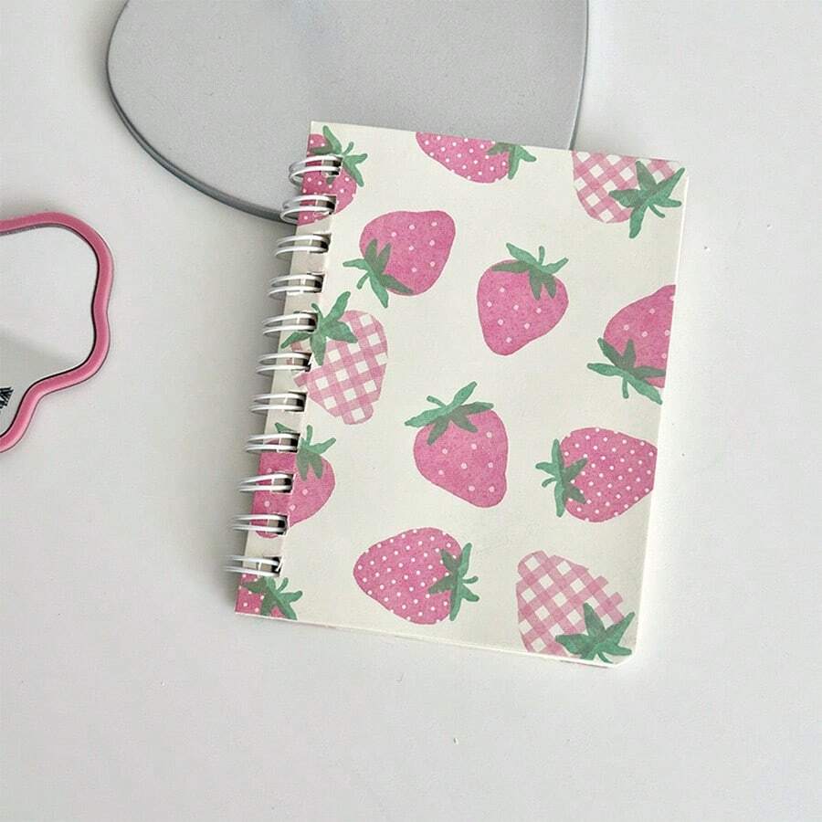 60 Pages/Book Cute Strawberry Spiral Notebook, Ins Style Pocket Small Notebook Portable Memo Pad, Student Creative Message Journal Notebook - Rectangle - View 1