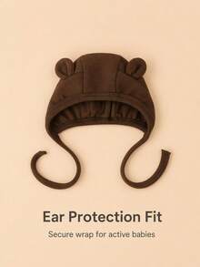 3 Packs Cute Bear Ear Baby Hats, Soft Double-Layer Knit Cotton Ear Protection Hats With Ties - Multicolor - View 5