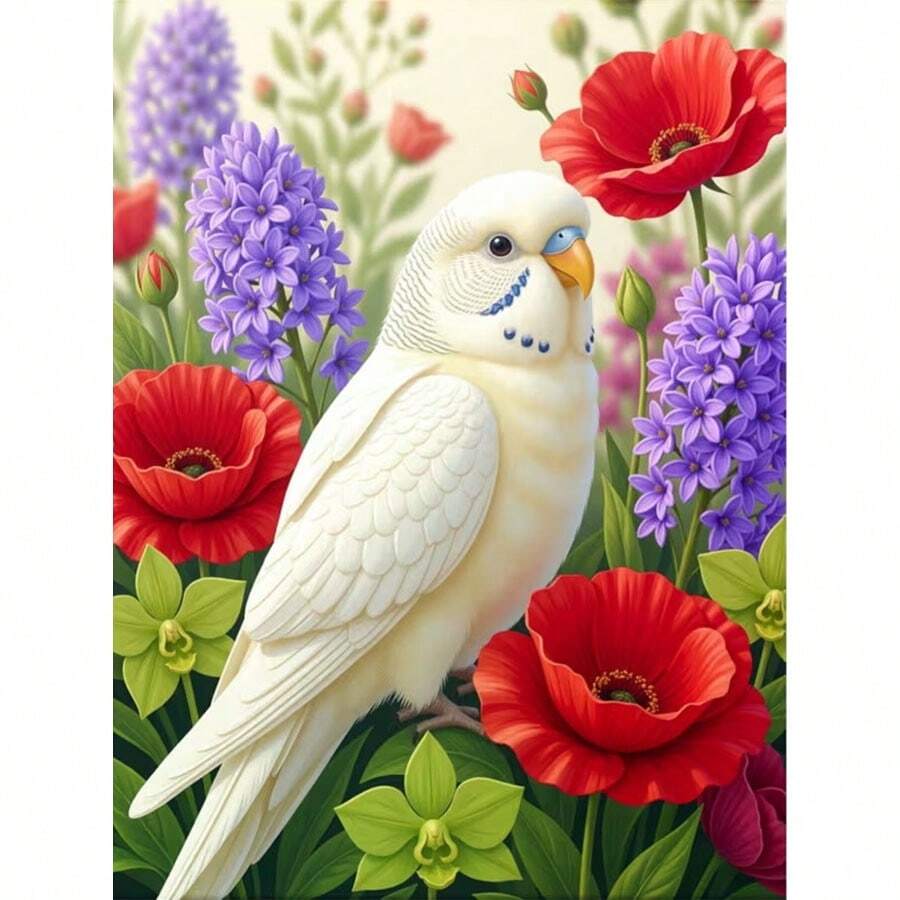 New 5D DIY Diamond Painting Kit - Flower Tiger Parakeet, Round Full Drill Acrylic Artwork, Living Room, Bedroom, Home Decor Handmade Painting, Christmas Gift, Suitable For Beginners, Frameless