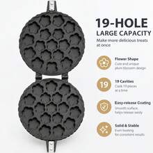 Plum Blossom Pancake Maker, Multi-Cavity Stovetop Cake Pan With Double-Sided Hinged Design And Long Handle, Flower-Shaped Mold For Mini Pancakes, Filled Pastries, Cake Bites And Homemade Snacks - Black - View 11