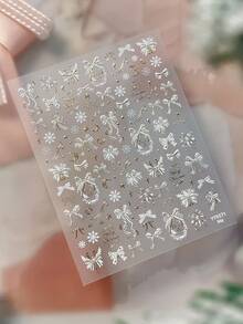 1 Sheet Christmas Nail Stickers, Gold Foil Bow & Snowflake Design, Self-Adhesive Nail Art Decorations For Winter - Multicolor - View 8