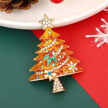1pc Christmas Brooch Enamel Rhinestone Christmas Tree Oil Drip Rhinestone Pin, Autumn/Winter Sweater Suit Accessory, Backpack Accessory, Christmas Holiday Decoration Prop, Colorful Holiday Brooch Suitable For Clothing, Scarf, Bag Christmas Party Decoration, Christmas Gift. - Multicolor - View 4