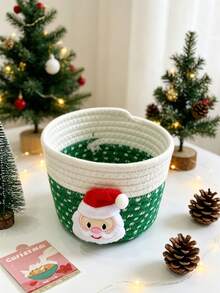Christmas Handmade Woven Rope Storage Basket, Holiday Bow Decor Desktop Organizer, Home Decor Gift Basket - Multicolor - View 3
