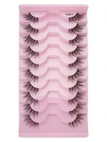 10 Pairs Half-Length False Eyelashes, Transparent Stem, 3D Faux Mink Hair, Sparse Fine Style, Suitable For Women's Daily Wear And Commuting - Black - View 3