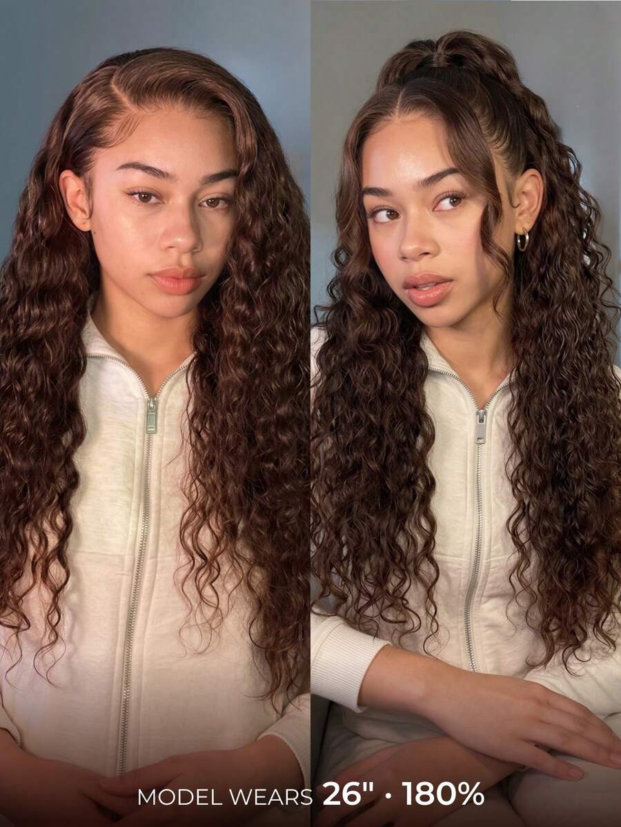 Deep Curly 13x6 Lace Frontal Wig, Dark Brown 100% Human Hair, Glueless Wig With Drawstring, Transparent Lace, Pre-Plucked Hairline, Natural Hairline, Breathable Cap, Beginner Friendly - S4 - View 1