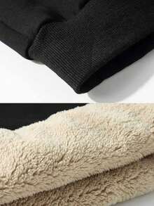 Men's Fleece Lined Thick Solid Color Pullover Sweatshirt, Simple Versatile Casual Warm Long Sleeve Top, Autumn/Winter - Black - View 5