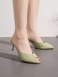 Peep Toe Stiletto Mule Sandals, Plus Size Wide Fit Minimalist Elegant High Heel Slippers For Outdoor Wear - Green - View 5
