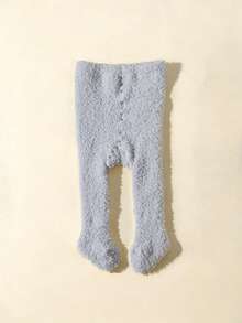 1pc Baby Girl Solid Color Plush Coral Fleece Tights, Winter Thickened Warm Leggings, Soft Infant Toddler Base Layer Tights - Multicolor - View 14