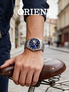 Jam Tangan Mekanik Otomatis ORIENT Pria, Baja Tahan Karat, Dial Skeleton Biru Tua, Sub-Dial Indikator Cadangan Daya, Gelang Logam Perak, Jam Tangan Kasual Bisnis - RA-AR0003L - View 3