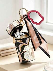 Stylish Keychain Featuring A Premium-Feel Metal Clasp And Silk Scarf Accent, Resin Painted Asymmetrical Perforated Mirror Pendant, Car Hanging Bracelet, Phone Chain Bag Charm Accessory, Light Luxury Handmade Design, Fashion Wallet/Bag Keychain Accessory, Suitable For Makeup Bag Storage And Gift Pendant - Multicolor - View 6