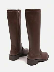 2025 New High-Top Elastic Mid-Heel Versatile Knee-High Thick Sole Riding Boots For Women - Brown - View 11