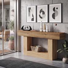 Recibidor de Entrada Mueble y Credenza Recibidor de 160 x 30 x 80 cm, Mesa de Entrada de 2 Niveles Vintage, Mesa Consola Auxiliar con Estante para Entrada (Madera Natural) - Madera Natural - Ver 6