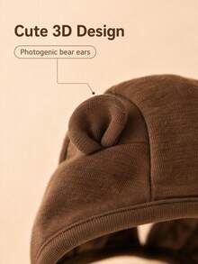 3 Packs Cute Bear Ear Baby Hats, Soft Double-Layer Knit Cotton Ear Protection Hats With Ties - Multicolor - View 6