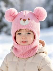 1pc Cute Bear Embroidery Knitted Beanie Hat & Scarf Set - Bear - View 15
