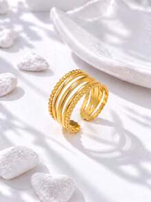 French Vintage High-End Multi-Layer Line Stackable Rings, European American Ins Style Minimalist Round Bead Edge Open Finger Ring, Elegant Luxury Versatile Index Finger Jewelry For Women - Gold - View 3