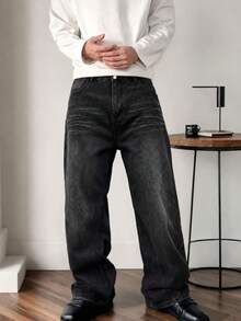 Boys' Vintage Straight Leg Casual Elastic Waist All-Season Denim Jeans - Black - View 4