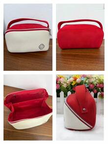 SHISEIDO Dual-Color Makeup Bag With Top Handle, Portable And Durable, Suitable For Travel, Cosmetic And Toiletries Storage Bag, Ideal For Personal Use And Holiday Gifts SHISEIDO‑GIFT‑12 - Red + White - View 7
