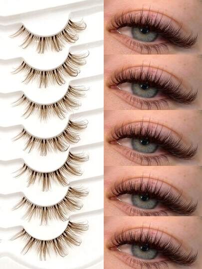 7 أزواج من الرموش الاصطناعية البنية الناعمة من Asiteo، بأسلوب عين الثعلب، بشريط شفاف من شعر المنك الصناعي، بأسلوب عين القطة البني اللاتيه، مناسبة للمكياج اليومي والحفلات والسفر، سهلة الاستخدام للمبتدئين