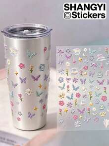 1/2/4pcs Cute 3D Flower & Butterfly Decorative Stickers, Macaron Color, Includes Bows, Stars, Moon And Doodle Grid, Multi-Purpose Nail Art Decals, Suitable For Phone Cases, Water Bottles, Notebook Collage And DIY Crafts - Multicolor - View 2