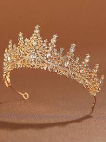 1pc Fashionable Elegant Alloy Crown Decoration, Suitable For Women Wedding Party Hair Accessories (U-Shaped Clips Recommended To Assist Fixing) - Gold - View 3
