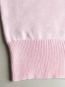 Women's Early Autumn Ribbed Waist Long Sleeve Asymmetrical Shoulder Cropped Soft Baby Pink Fitted Gentle Knit Top - Pink - View 7