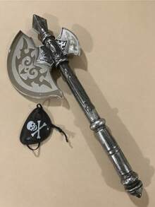 2pcs Pirate Plastic Axe Props, Realistic Antique Silver Metal Battle Axe, Halloween Cosplay Weapon, Skull Eye Mask Set, Stage Performance Party Props - Multicolor - View 8