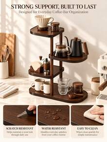 1pc Vintage Style 4-Tier Walnut Wood Storage Rack; Kitchen Coffee Cup Organizer; Living Room Glassware Storage Rack; Multi-Functional Countertop Storage Rack; Bathroom Cosmetics And Perfume Display Rack; Space-Saving Wine Glass And Mug Rack; Thickened, Sturdy, Durable Countertop Storage Solution - View 4
