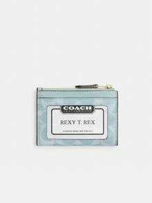 Coach ซองใส่บัตรประจำตัวผ้าแคนวาสลายลายเซ็นแบบมินิสลิม - สีเบบี้บลู - ดู 2