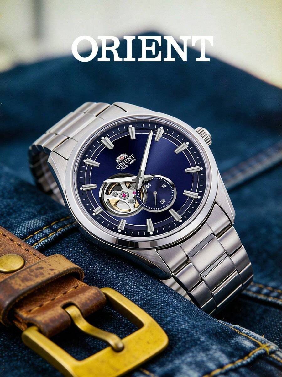 Jam Tangan Mekanik Otomatis ORIENT Pria, Baja Tahan Karat, Dial Skeleton Biru Tua, Sub-Dial Indikator Cadangan Daya, Gelang Logam Perak, Jam Tangan Kasual Bisnis - RA-AR0003L - View 1