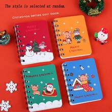 1PC Christmas Theme Stationery Set (2 Spiral Notebooks + 2 Pens + 1 Keychain) - Cartoon Christmas Spiral Notebook, Neutral Pen, Keychain, Combination Christmas Small Gift - Classroom Prize Christmas Souvenir Stationery - Random Style - A - View 7