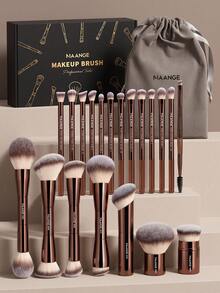 MAANGE 20件組專業鋁管化妝刷套組（底妝刷、蜜粉刷、腮紅刷、修容刷、高光刷、睫毛刷、眉刷、唇刷、眼線刷、鼻影刷）+收納袋，化妝工具，適合女性與女孩的禮物 - 棕色 - 查看 8