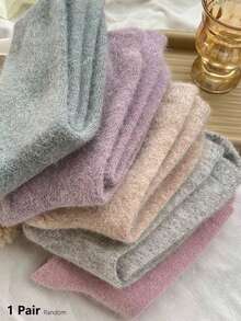 6/10pcs Women's Mid-Calf Socks, Autumn/Winter Style, Thickened Warm, Solid Color Minimalist, Versatile Commute, Soft & Cold-Resistant, 1 Pair - Multicolor - View 9