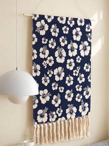 1PC Tapestry, Wall Hanging, Long Linen Vintage Tassel Tapestry, Vertical Wall Decor, Flower Print Design; Versatile For Living Room, Bedroom, Office, Party And More - Multicolor - View 3