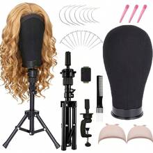 Canvas Wig Mannequin Head With Tripod Stand Kit, Multi‑Color Canvas Block Head, Adjustable Wig Tripod & Table Clamp, Wig Making Tools Set With T‑Pins, C‑Pins, Wig Caps, Comb, Hair Clips For Wig Styling Display Making - View 13