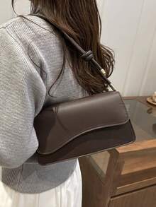 Fashion Solid Color Asymmetrical Flap Vintage Minimalist Elegant Shoulder Bag - Coffee - View 6